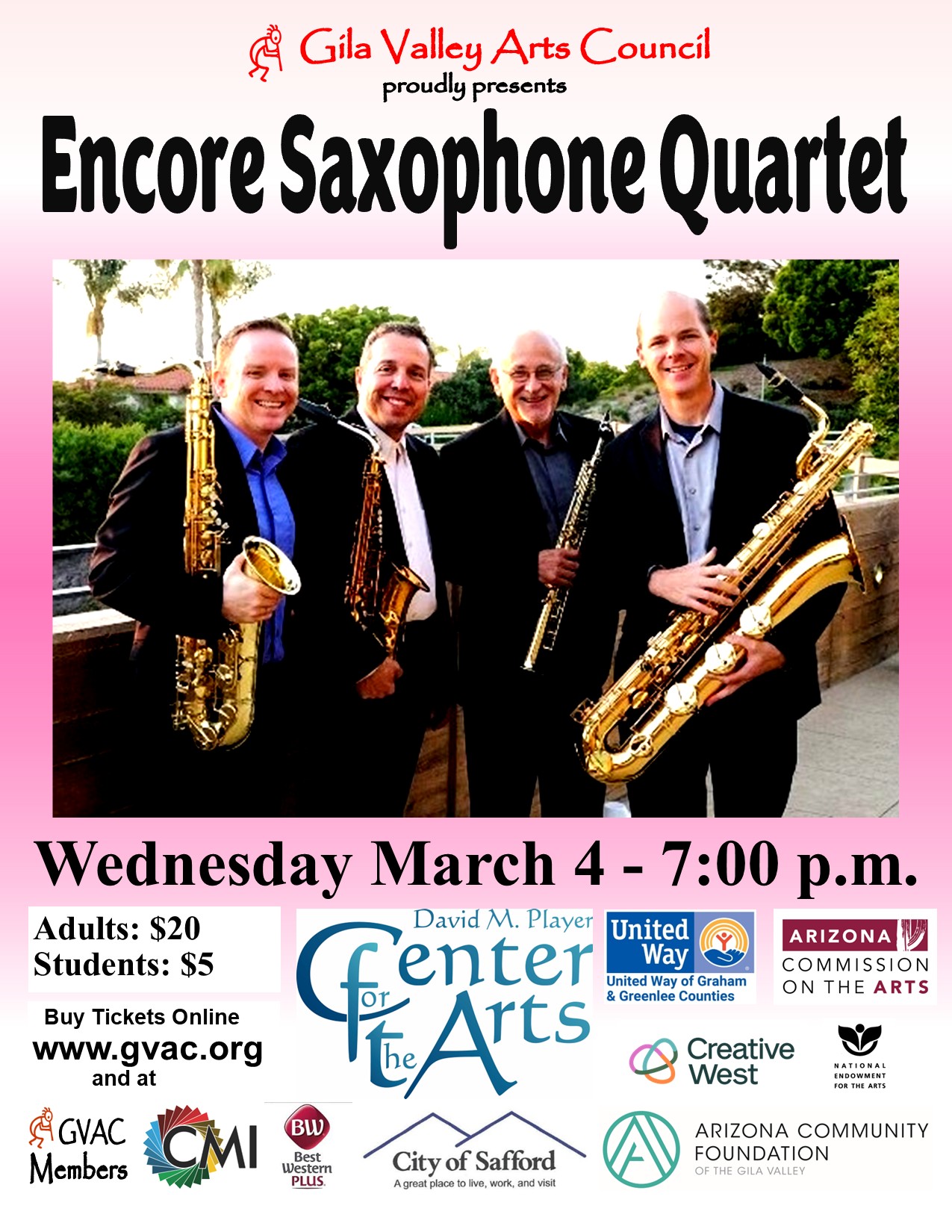 Gila Valley Arts Council presents Encore Saxophone Quartet